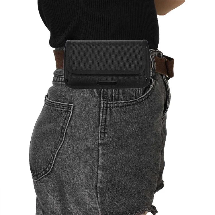 Nylon Card Bag (16.5*9*2cm) Holster Pouch Nylon Belt Case Horizontal Waist Wallet Pouch - Black