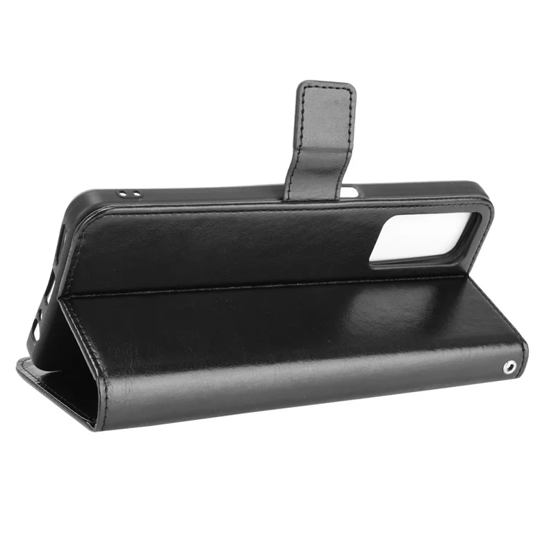 Wallet Stand Design Magnetic Clasp Closure Crazy Horse Leather Shell with Strap for T-Mobile REVVL V+ 5G - Black