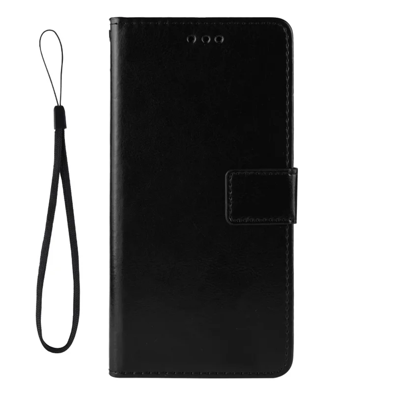 Wallet Stand Design Magnetic Clasp Closure Crazy Horse Leather Shell with Strap for T-Mobile REVVL V+ 5G - Black