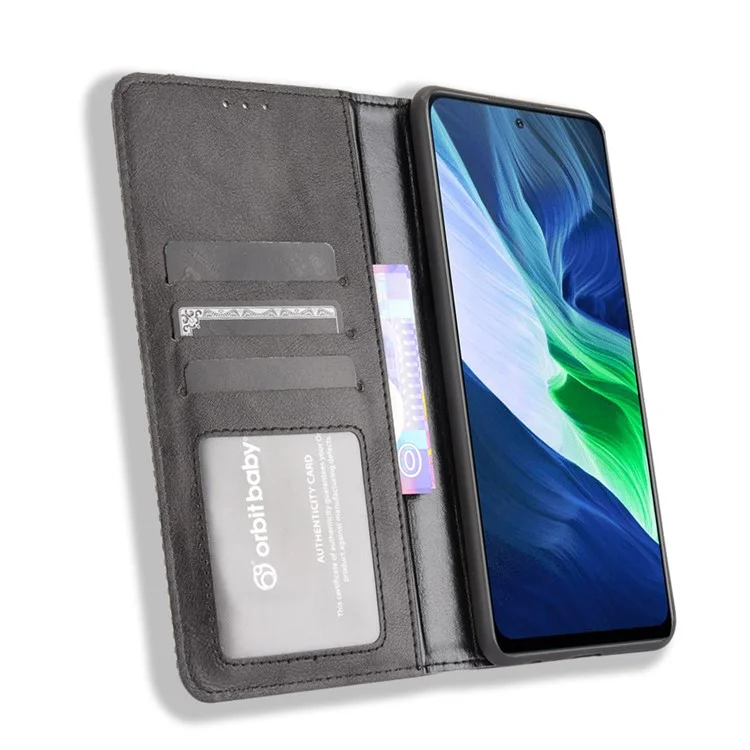 Retro Style PU Leather Flip Magnetic Stand Flip Protective Cover for Infinix Note 10 Pro / Note 10 Pro NFC - Black