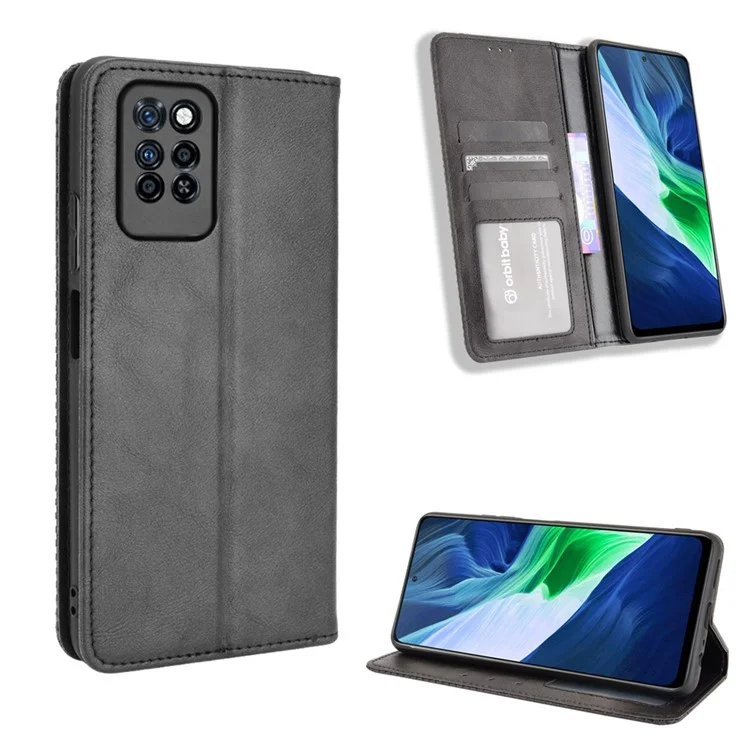 Retro Style PU Leather Flip Magnetic Stand Flip Protective Cover for Infinix Note 10 Pro / Note 10 Pro NFC - Black