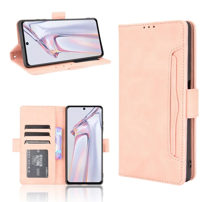 Wallet Design Phone Cover Stand Case with Multiple Card Slots for Blackview A100 - Pink