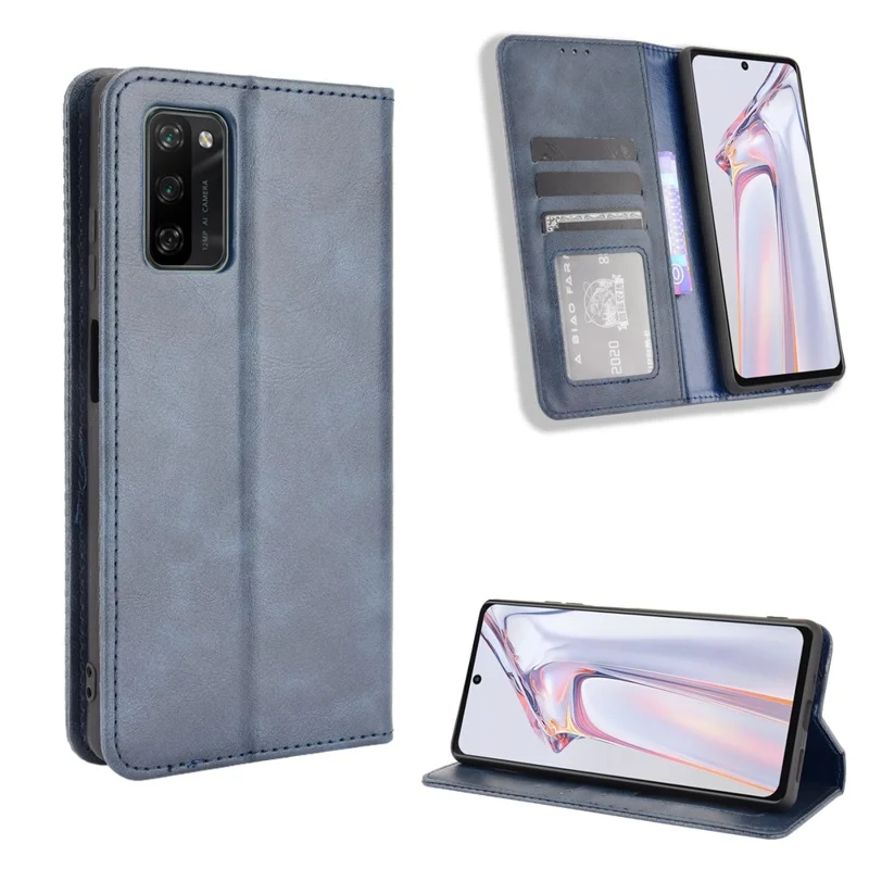 Retro Style PU Leather Flip Magnetic Stand Flip Protective Cover for Blackview A100 - Blue
