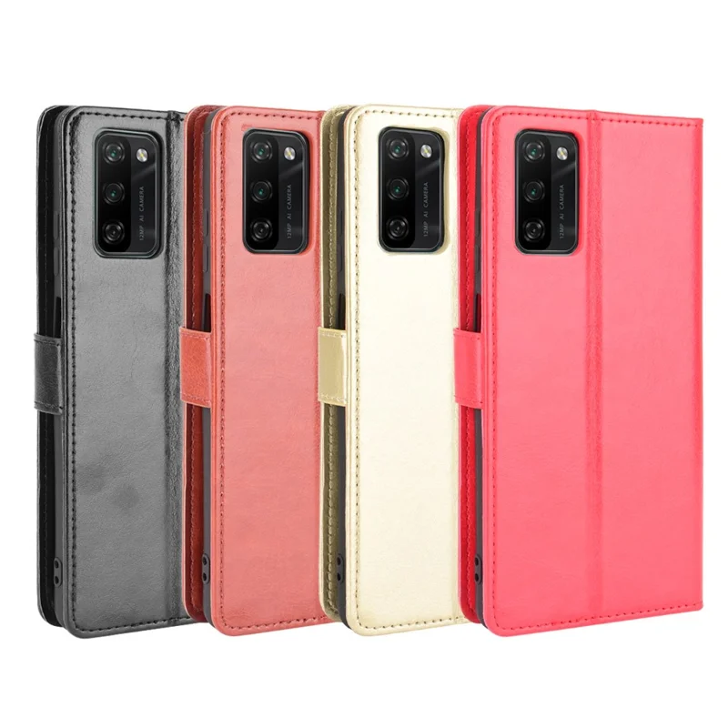 Verrücktes Pferdleder-Portemonnaie mit Ständer und praktischem Trageriemen für Blackview A100 - Schwarz