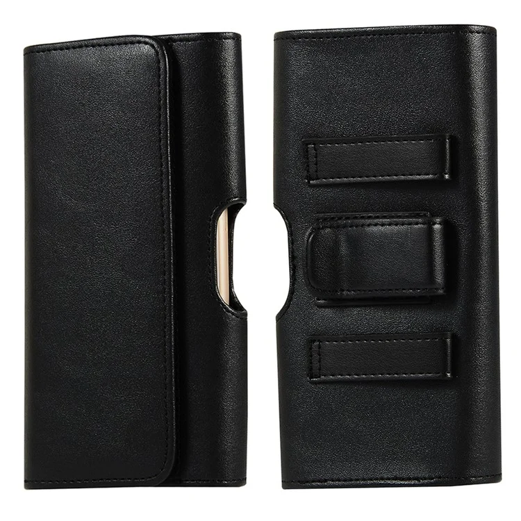 Horizontal PU Leather Belt Clip Case Phone Card Bag Holster Pouch (16.6x8.6x2cm) - Black