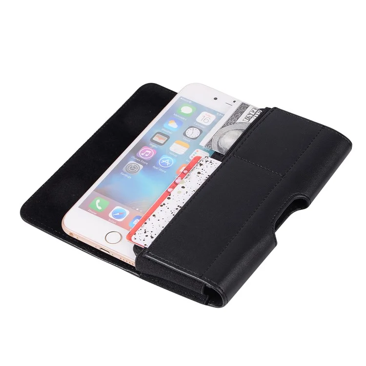 Horizontal PU Leather Belt Clip Case Phone Card Bag Holster Pouch (16.6x8.6x2cm) - Black