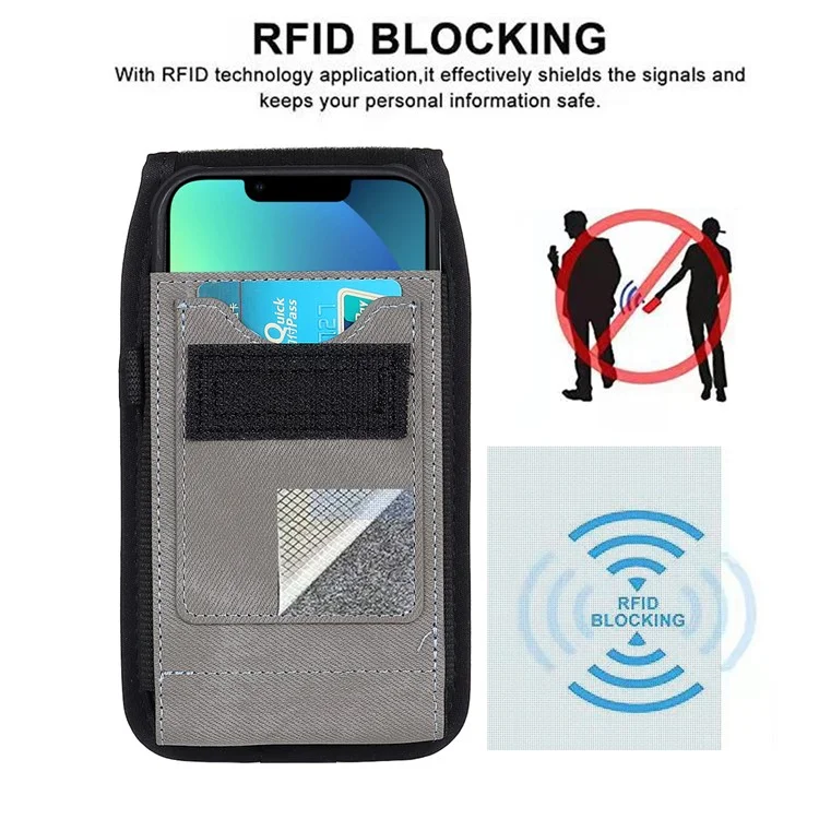Universal Leather Phone Pouch RFID Blocking Function Hanging Waist Bag, Size: 18.5x10x2.2cm