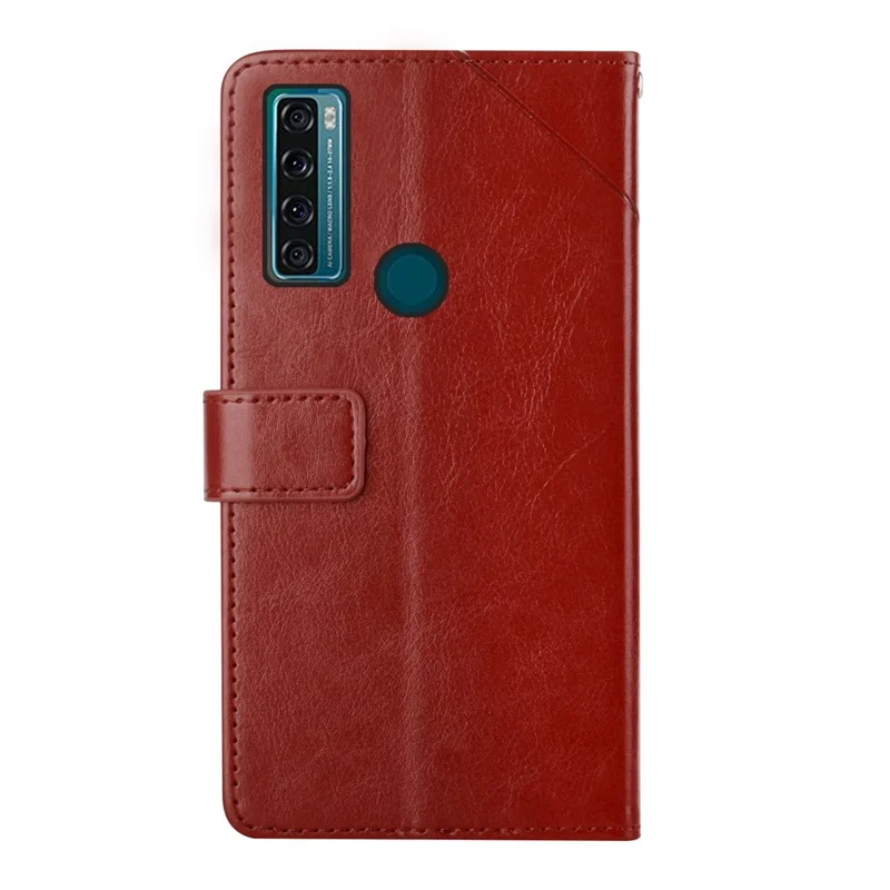 Quality PU Leather Phone Cover Stylish Y-shaped Line Imprinting Wallet Shell Stand Case for TCL 20 SE - Wine Red