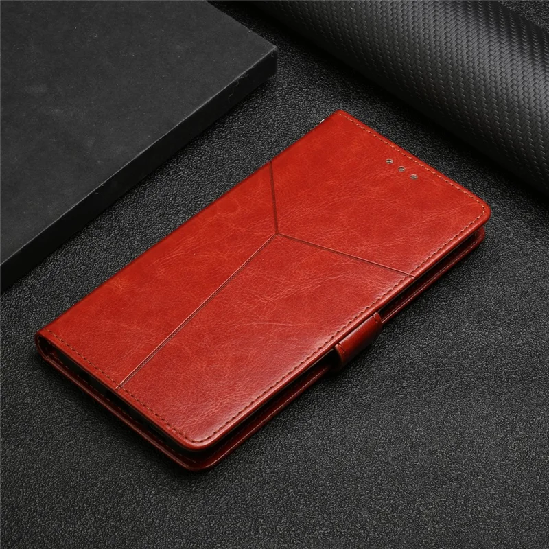Quality PU Leather Phone Cover Stylish Y-shaped Line Imprinting Wallet Shell Stand Case for TCL 20 SE - Wine Red