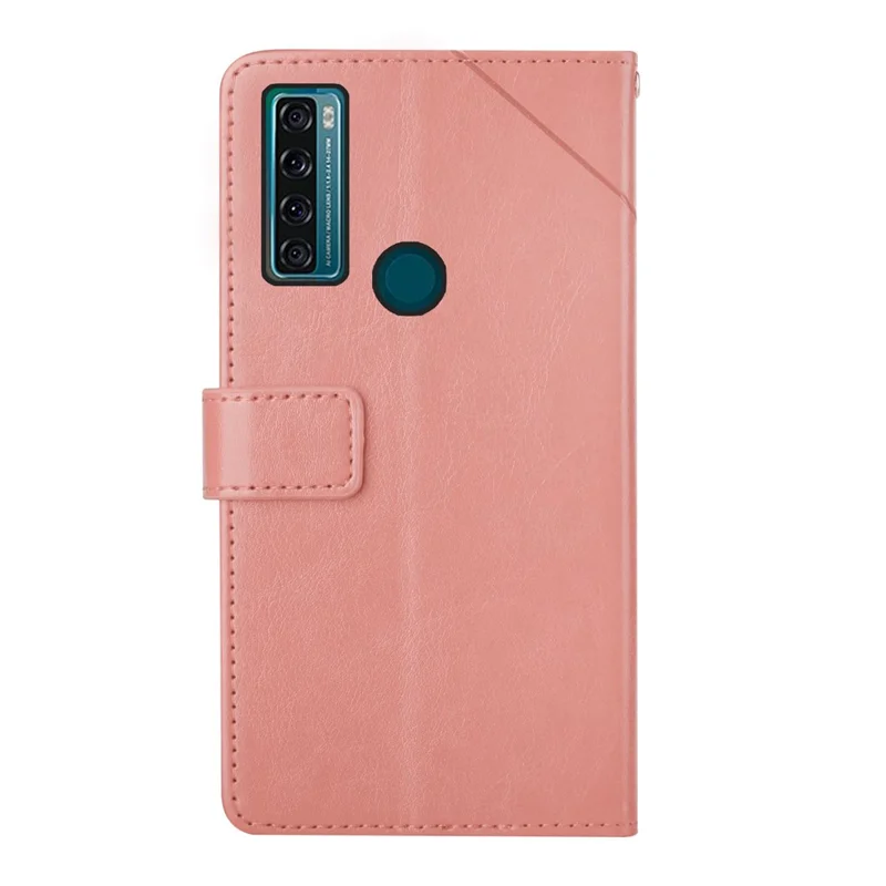 Quality PU Leather Phone Cover Stylish Y-shaped Line Imprinting Wallet Shell Stand Case for TCL 20 SE - Pink