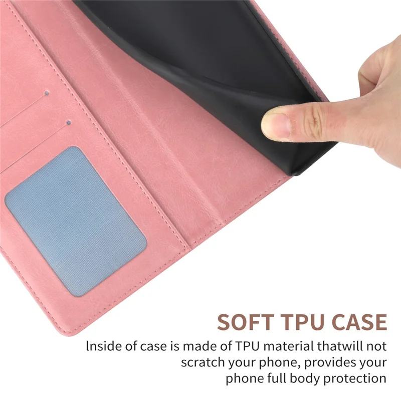 Quality PU Leather Phone Cover Stylish Y-shaped Line Imprinting Wallet Shell Stand Case for TCL 20 SE - Pink