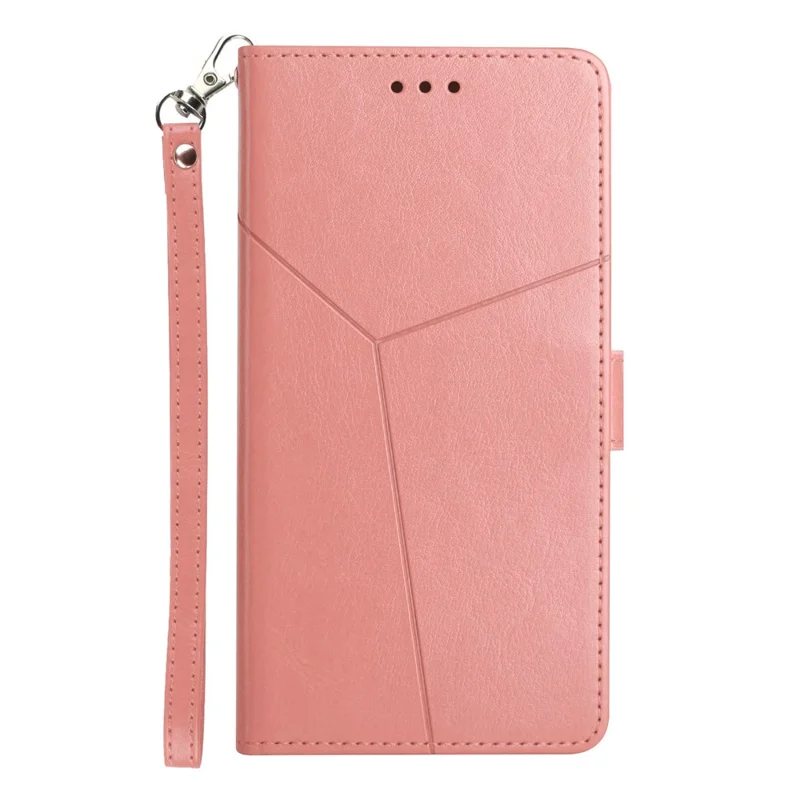 Quality PU Leather Phone Cover Stylish Y-shaped Line Imprinting Wallet Shell Stand Case for TCL 20 SE - Pink