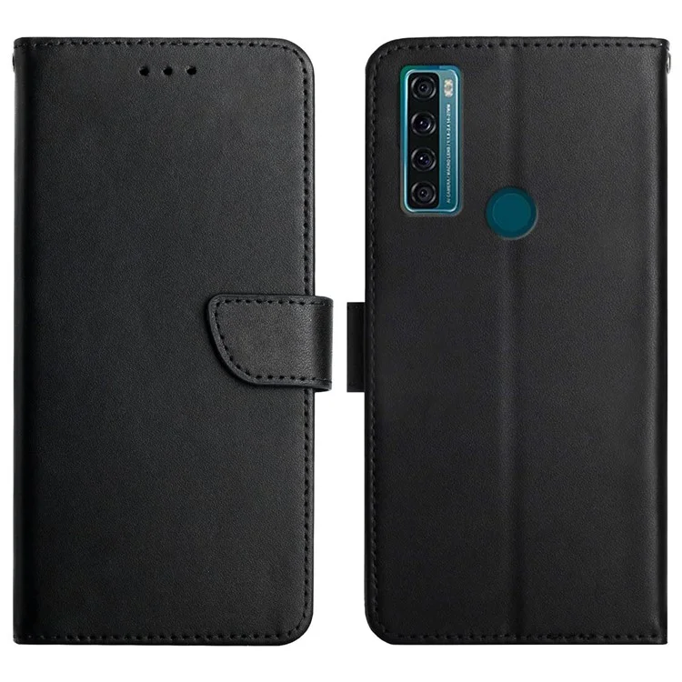Nappa Textur Kratzfeste Echte Leder-brieftasche Schutzhülle Flip-abdeckung Für TCL 20 R 5G/20AX/Bremen 5G - Schwarz