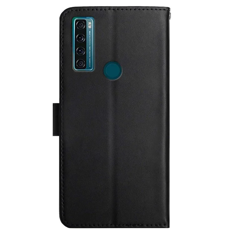 Nappa Textur Kratzfeste Echte Leder-brieftasche Schutzhülle Flip-abdeckung Für TCL 20 R 5G/20AX/Bremen 5G - Schwarz