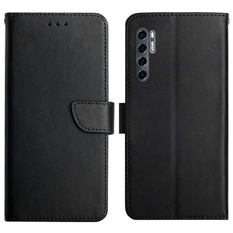 Cubierta de Flip de Calidad Para TCL 20 Pro 5G Genuine Leater Nappa Texture Multifunción Montar Billetera Case de Teléfono Protector de Cuerpo Completo - Negro