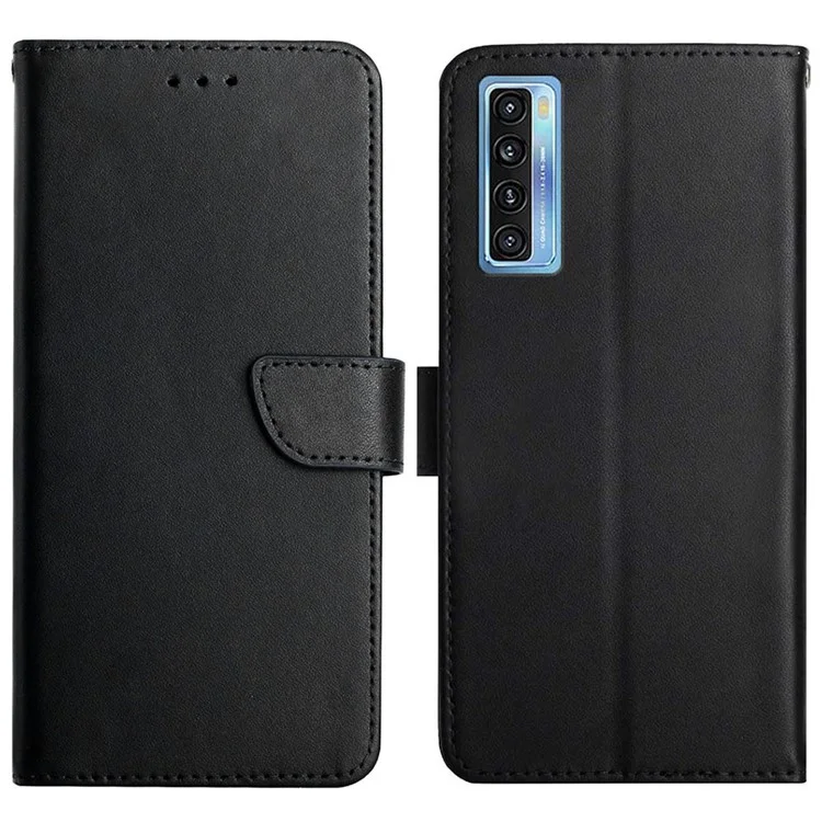 Multifuncional Genuine Leather Texture Texture Texture Carteira Qualidade Caixa De Protetor De Protetor Corporal Full Para TCL 20 5G / 20L / 20L + / 20s - Preto