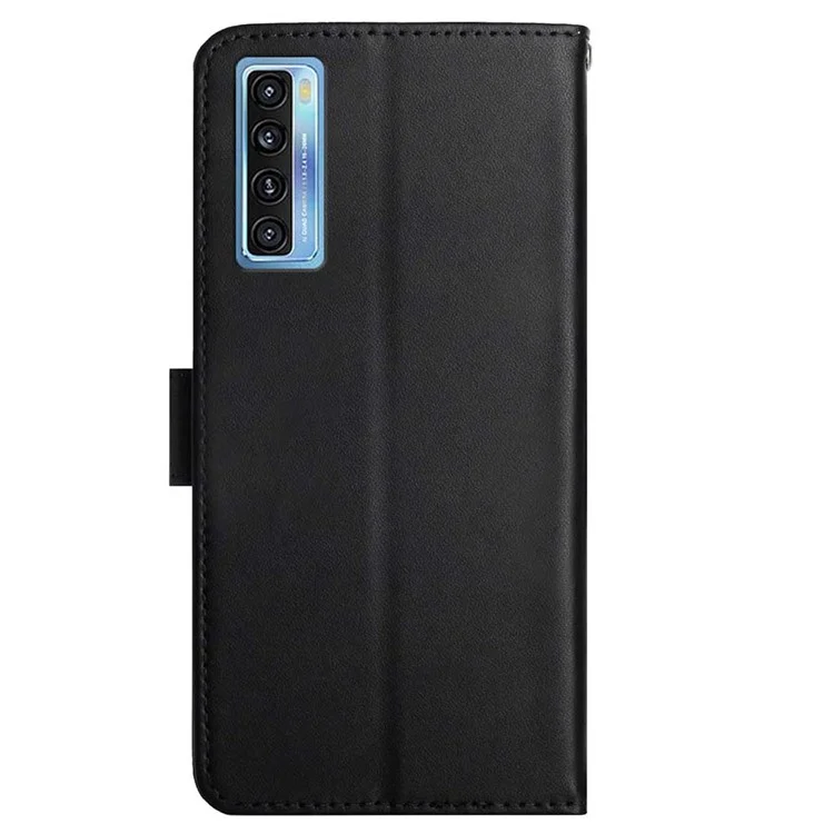 Multifuncional Genuine Leather Texture Texture Texture Carteira Qualidade Caixa De Protetor De Protetor Corporal Full Para TCL 20 5G / 20L / 20L + / 20s - Preto