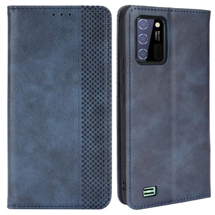 For Oukitel C25 Mosaic Border Pattern Splicing Leather Case Anti-scratch Wallet Stand Magnetic Clasp Phone Cover - Blue