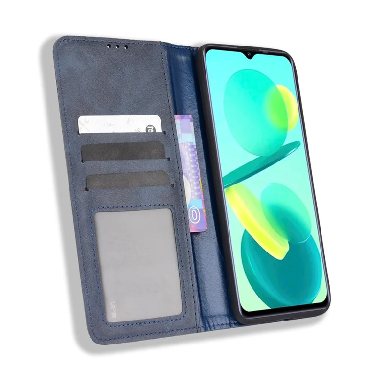 For Oukitel C25 Mosaic Border Pattern Splicing Leather Case Anti-scratch Wallet Stand Magnetic Clasp Phone Cover - Blue