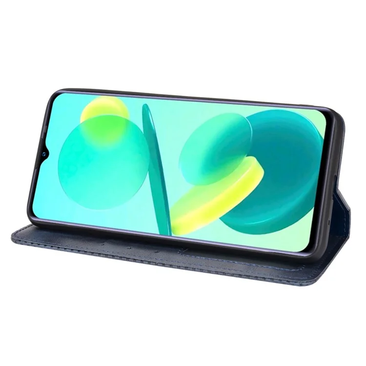 For Oukitel C25 Mosaic Border Pattern Splicing Leather Case Anti-scratch Wallet Stand Magnetic Clasp Phone Cover - Blue