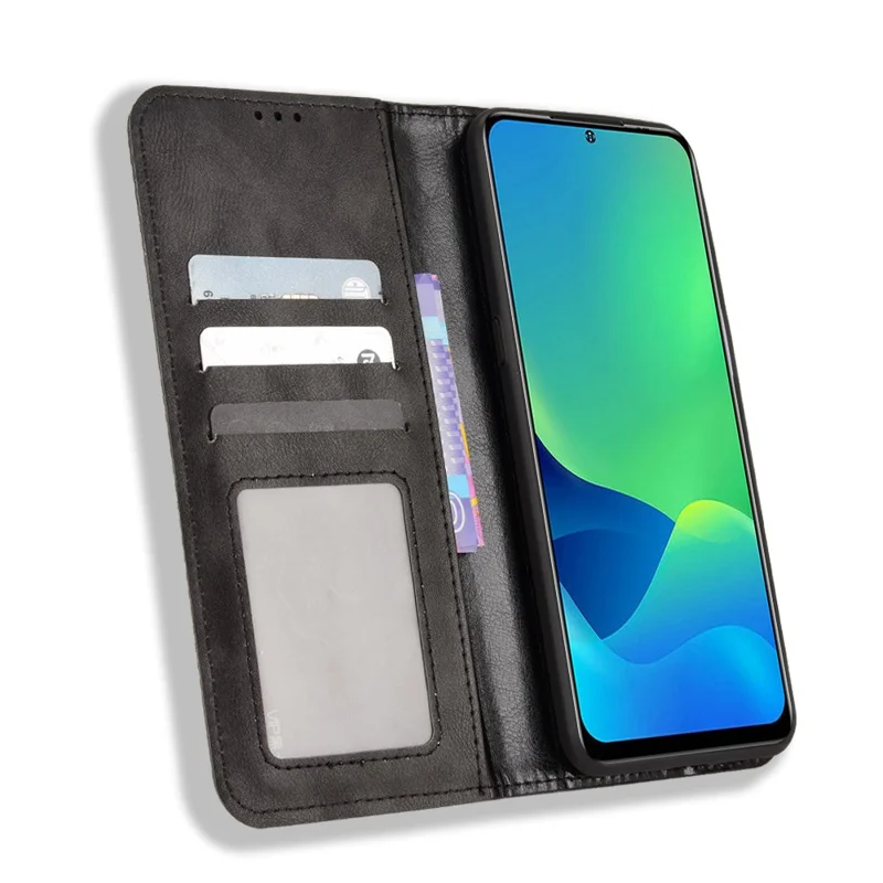 جراب جلد كلاسيكي مغناطيسي يلتصق تلقائيًا لهاتف Ulefone Note 13P، غطاء هاتف بتصميم فسيفساء منقوش مع حامل ومحفظة - أسود