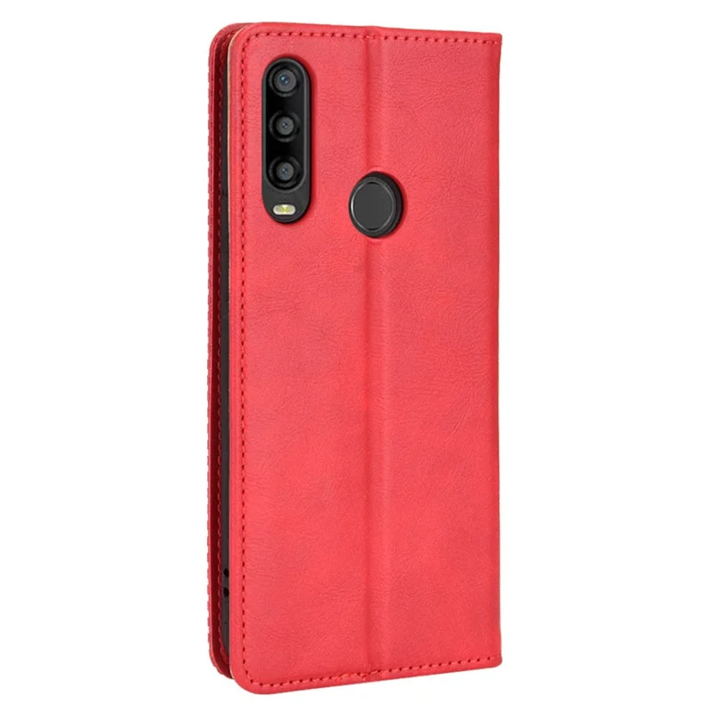 For TCL L10 Pro PU Leather Phone Case Mosaic Imprinted Magnetic Auto Closing Stand Wallet Cover - Red