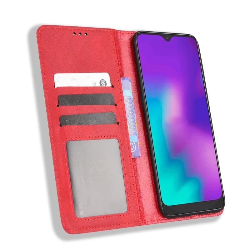 For TCL L10 Pro PU Leather Phone Case Mosaic Imprinted Magnetic Auto Closing Stand Wallet Cover - Red
