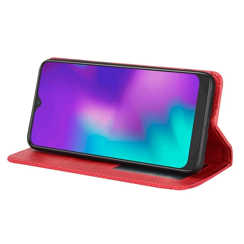 For TCL L10 Pro PU Leather Phone Case Mosaic Imprinted Magnetic Auto Closing Stand Wallet Cover - Red