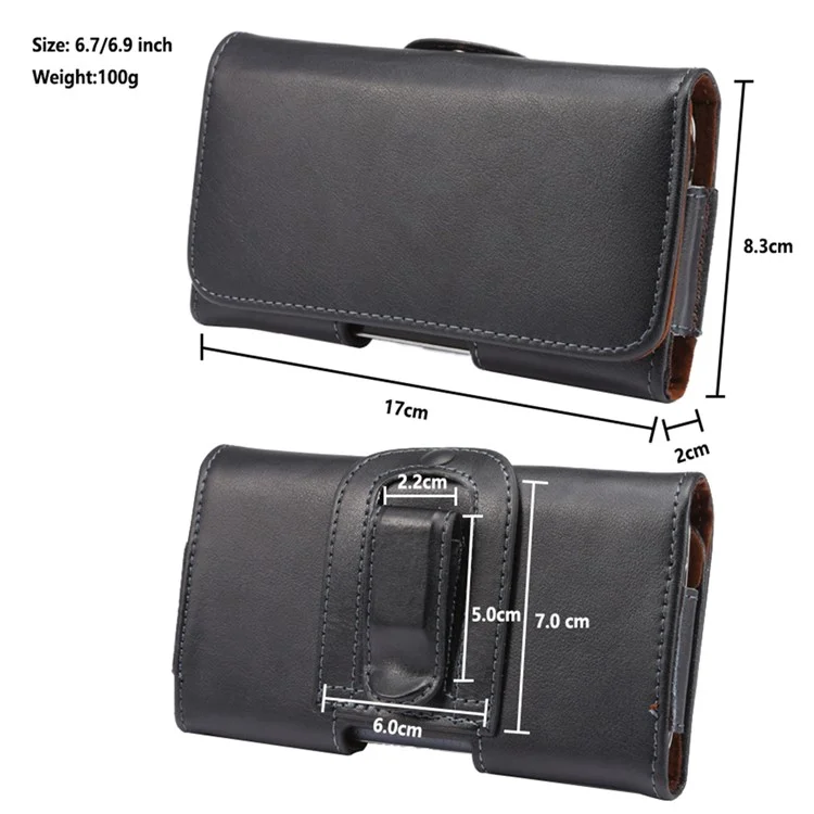 For 6.7 - 6.9-inch Phone Textured Genuine Split Leather Phone Bag Waist Belt Loop Clip Cellphone Pouch