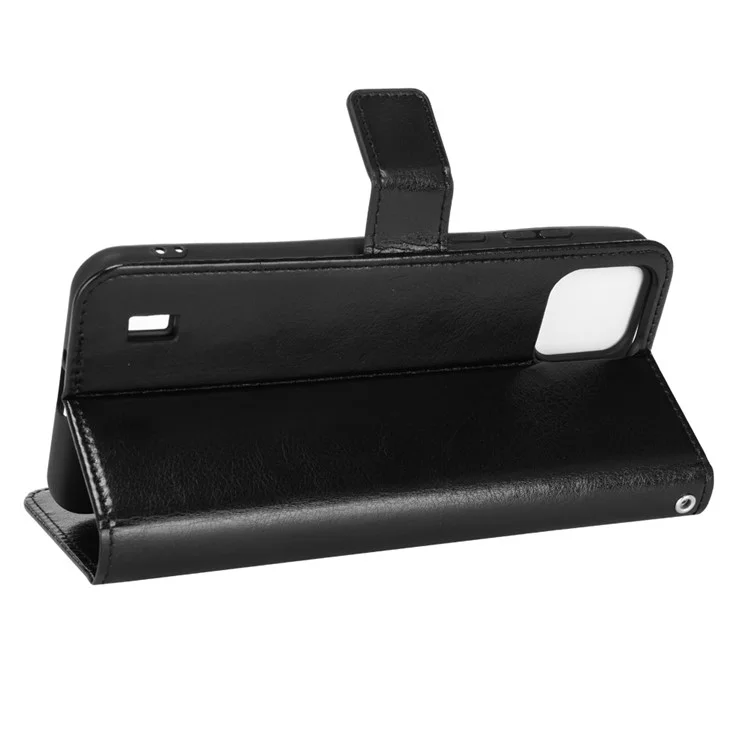 Für Blackview A55 PU Leder Flip Case Crazy Horse Textur Folio Stand Magnetic Folding Cover Mit Riemen - Schwarz