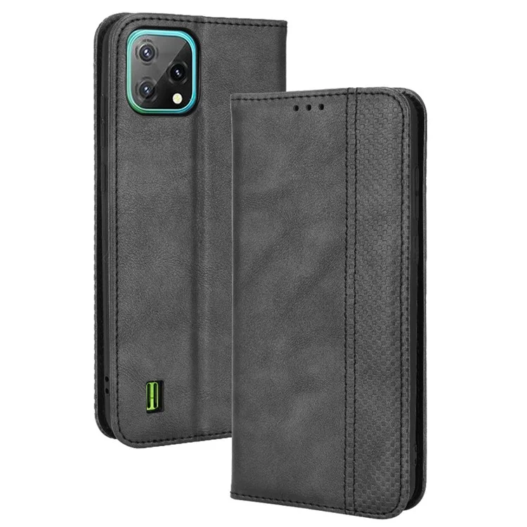 Für Blackview A55 Imprinzipiertes Muster Magnetic Absorption PU Leder Hülle Wallet Innere Weiche TPU -buch Cover - Schwarz