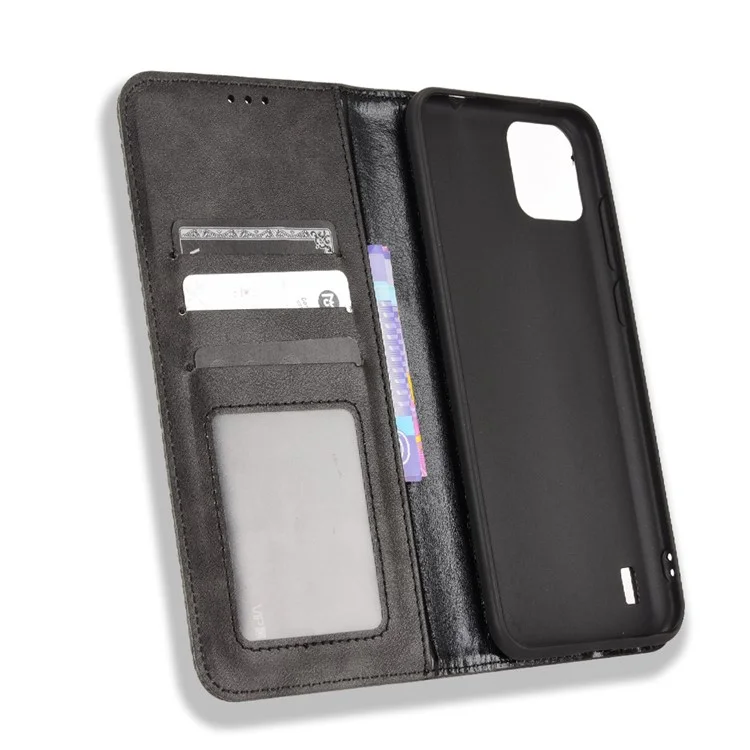 Für Blackview A55 Imprinzipiertes Muster Magnetic Absorption PU Leder Hülle Wallet Innere Weiche TPU -buch Cover - Schwarz