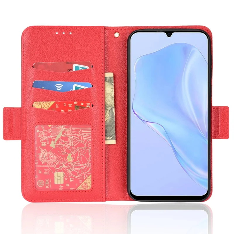 For Ulefone Note 6/Note 6P Cell Phone Case Anti-scratch Anti-drop Litchi Texture Leather Protective Cover Wallet - Red