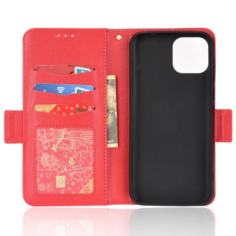 For Ulefone Note 6/Note 6P Cell Phone Case Anti-scratch Anti-drop Litchi Texture Leather Protective Cover Wallet - Red