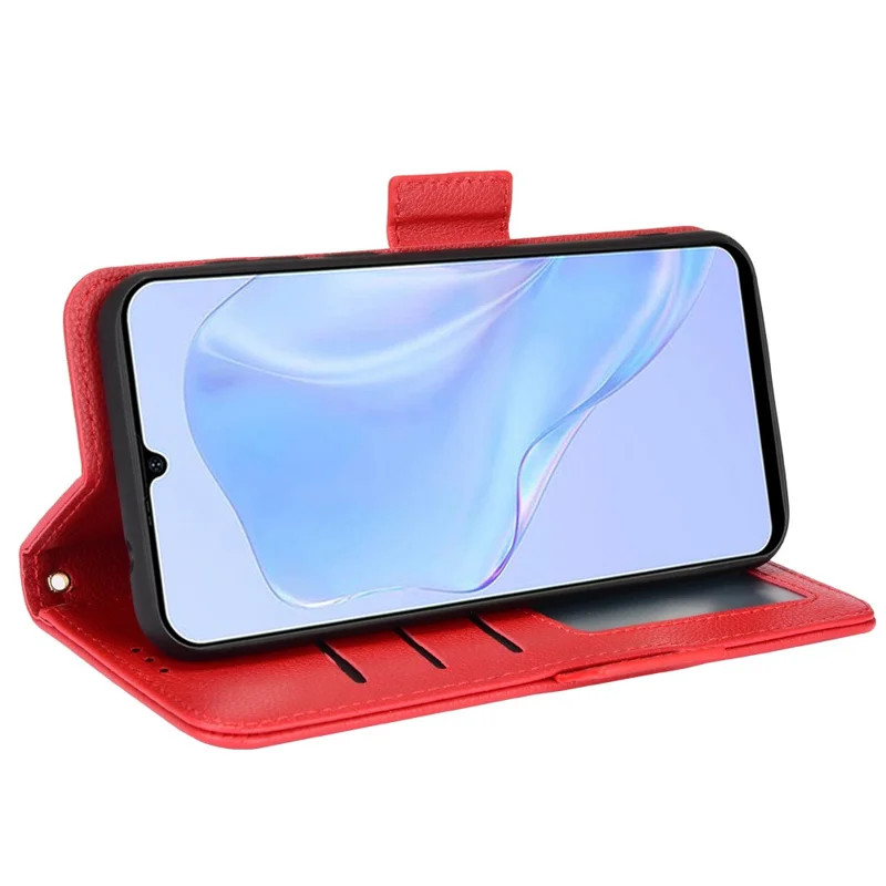 For Ulefone Note 6/Note 6P Cell Phone Case Anti-scratch Anti-drop Litchi Texture Leather Protective Cover Wallet - Red