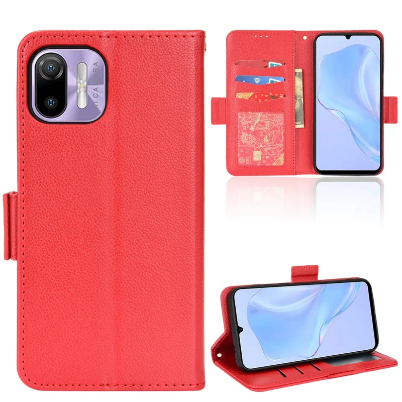 For Ulefone Note 6/Note 6P Cell Phone Case Anti-scratch Anti-drop Litchi Texture Leather Protective Cover Wallet - Red