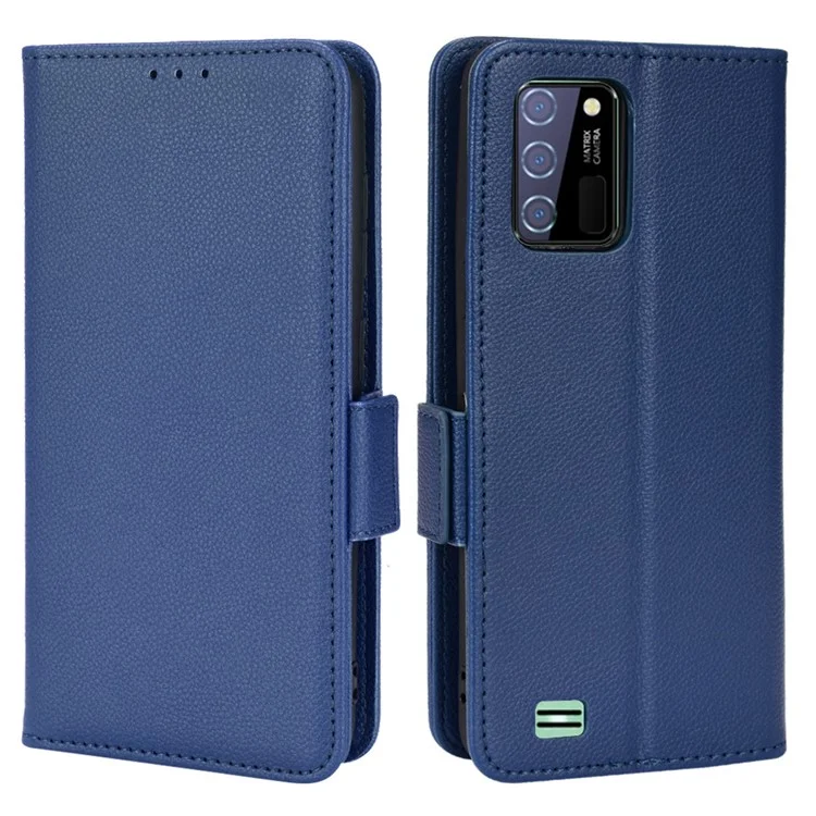Litchi Texture Leather Phone Case for Oukitel C25, PU Leather Protective Case with Wallet Stand - Dark Blue