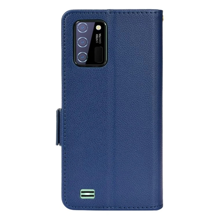 Litchi Texture Leather Phone Case for Oukitel C25, PU Leather Protective Case with Wallet Stand - Dark Blue