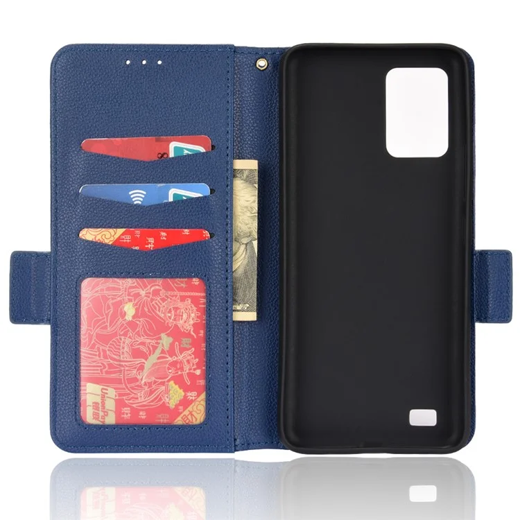 Litchi Texture Leather Phone Case for Oukitel C25, PU Leather Protective Case with Wallet Stand - Dark Blue