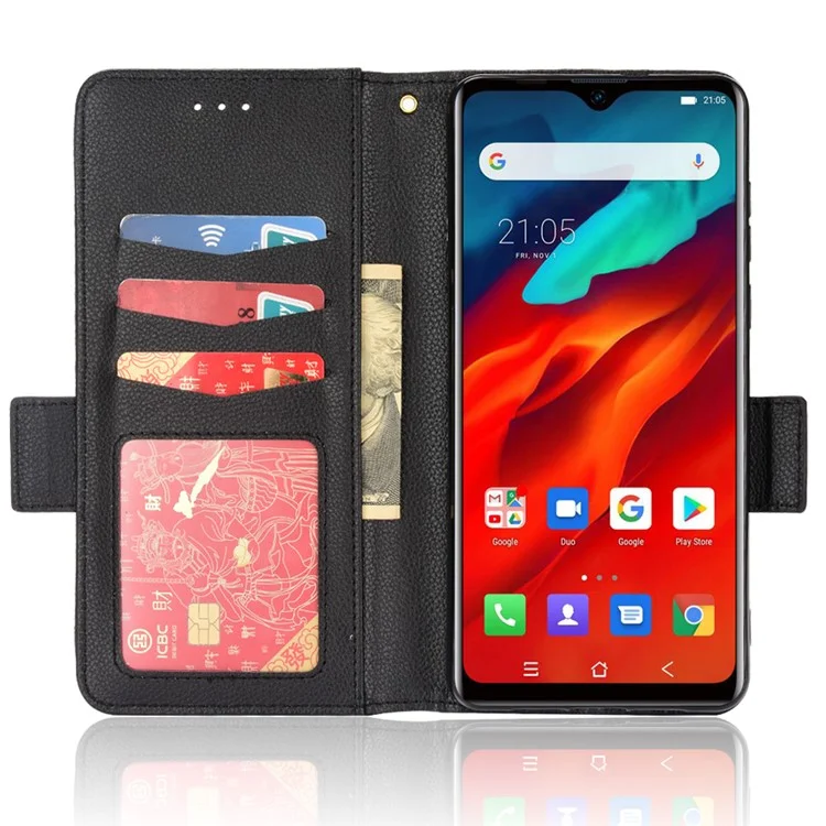Для Blackview A80 Pro/A80 Plus Litchi Texture PU Leather Phone Case Protective Shell with Wallet Stand - Black