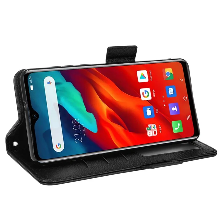 Для Blackview A80 Pro/A80 Plus Litchi Texture PU Leather Phone Case Protective Shell with Wallet Stand - Black