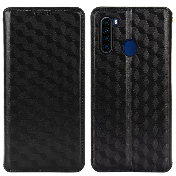 Per Blackview A80 Pro/A80 Plus Anti-scratch Smartphone Cover Imprinted Rhombus Pattern Phone Stand PU Leather Protective Phone Case - Black
