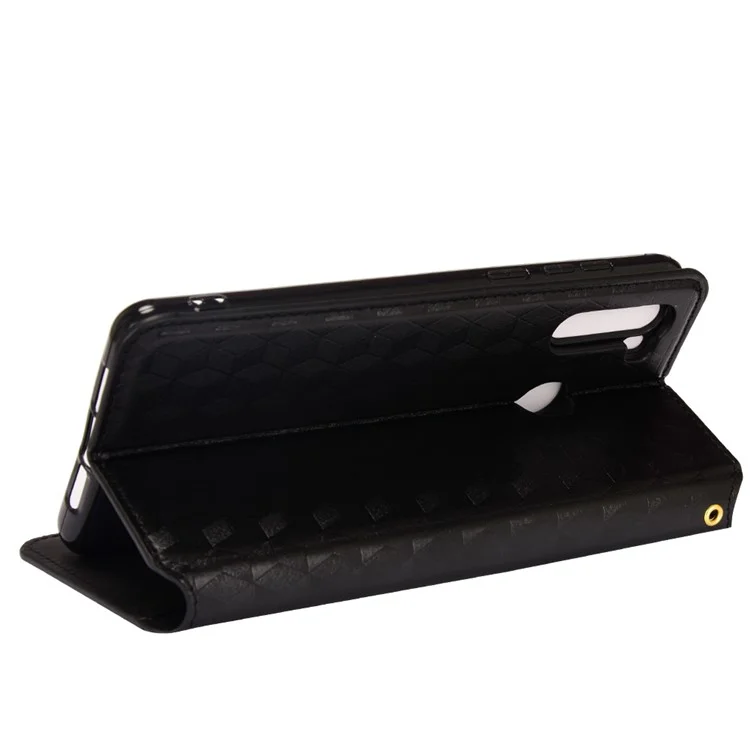 Per Blackview A80 Pro/A80 Plus Anti-scratch Smartphone Cover Imprinted Rhombus Pattern Phone Stand PU Leather Protective Phone Case - Black