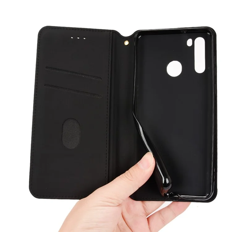 Per Blackview A80 Pro/A80 Plus Anti-scratch Smartphone Cover Imprinted Rhombus Pattern Phone Stand PU Leather Protective Phone Case - Black