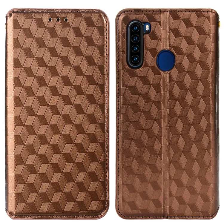 Für Blackview A80 Pro/A80 Plus Anti-kratzer-smartphone-abdeckung Geprinter Rhombus-muster Telefonständer PU Leder-schutzhülle - Braun
