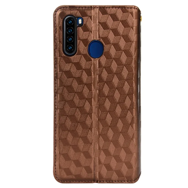 Für Blackview A80 Pro/A80 Plus Anti-kratzer-smartphone-abdeckung Geprinter Rhombus-muster Telefonständer PU Leder-schutzhülle - Braun