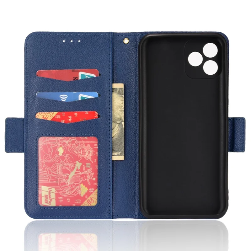 For Blackview Oscal C20/C20 Pro PU Leather + TPU Phone Case Well-protected Litchi Texture Cover with Wallet - Dark Blue