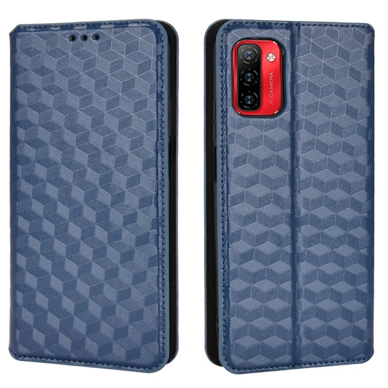 For Ulefone Note 12P Smartphone Case Imprinted Rhombus Pattern Flip Wallet Stand Soft TPU Inner PU Leather Protective Phone Cover - Blue