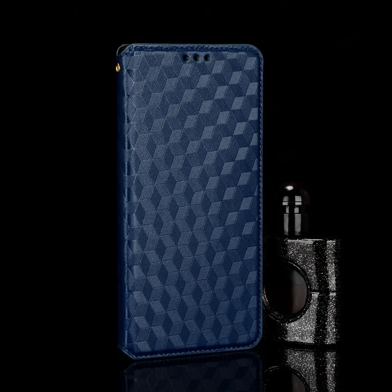 For Ulefone Note 12P Smartphone Case Imprinted Rhombus Pattern Flip Wallet Stand Soft TPU Inner PU Leather Protective Phone Cover - Blue