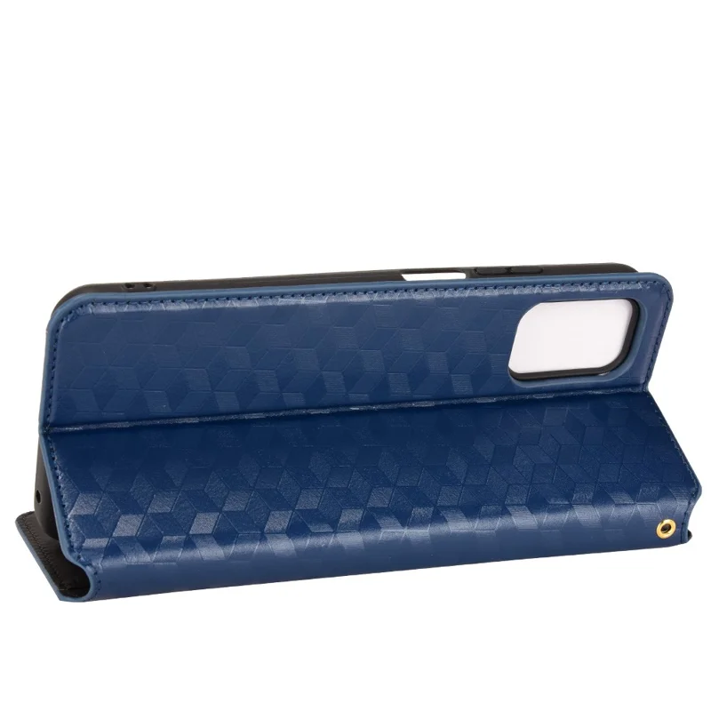 For Ulefone Note 12P Smartphone Case Imprinted Rhombus Pattern Flip Wallet Stand Soft TPU Inner PU Leather Protective Phone Cover - Blue